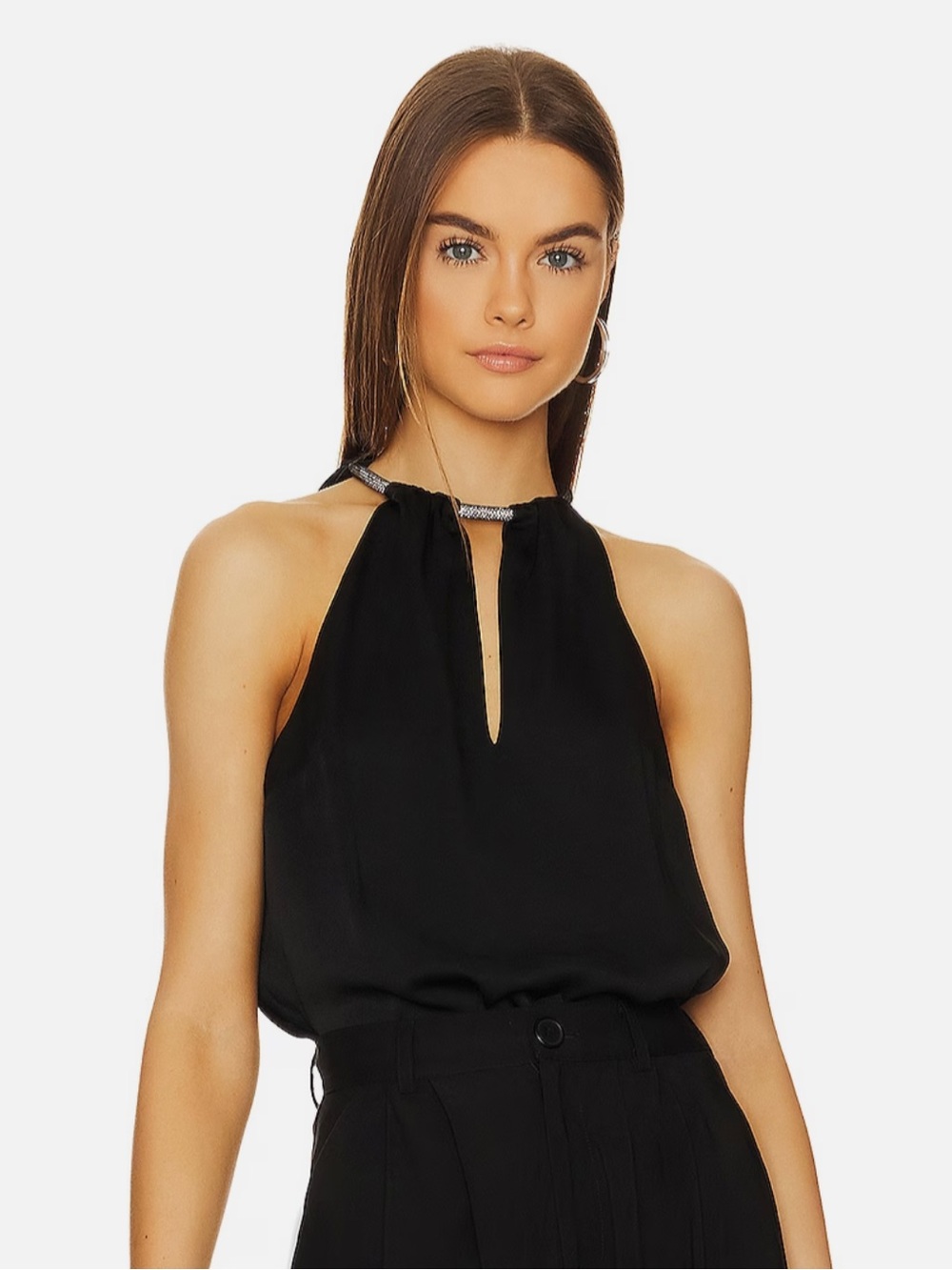 Veronica Beard Kusumi Crystal Neck Halter Top In Black Size 8 Sleeveless Blouse